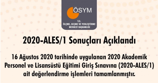 ALES 2020 SINAV SONUÇLARI AÇIKLANDI